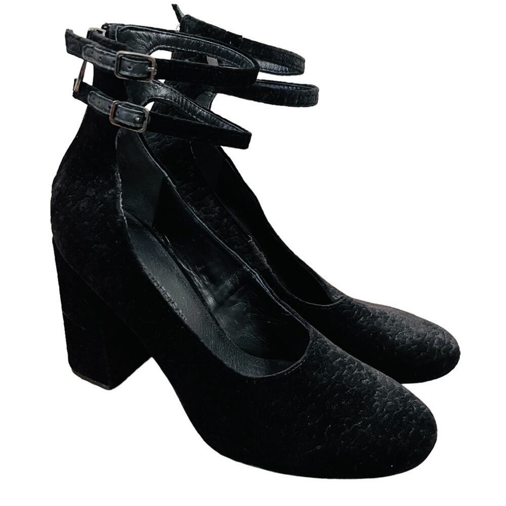 SIGERSON MORRISON Plum2 Ankle Strap Block Heel Pumps Velvet Black 7.5